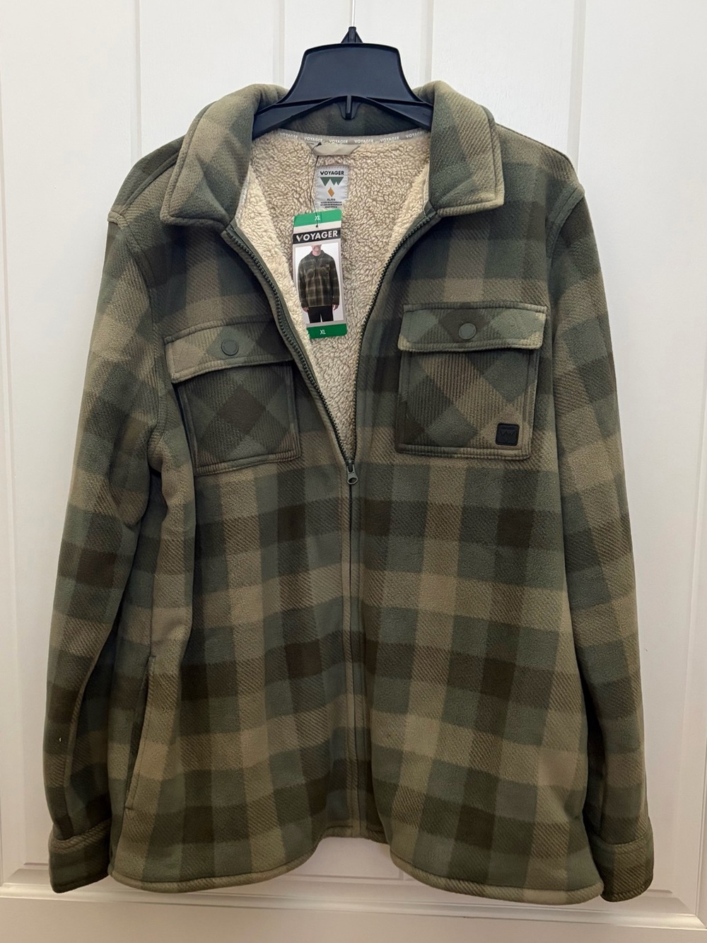 ❤️Voyager Olive Green Plaid Sherpa-Lined Fleece Jacket size XL NWT